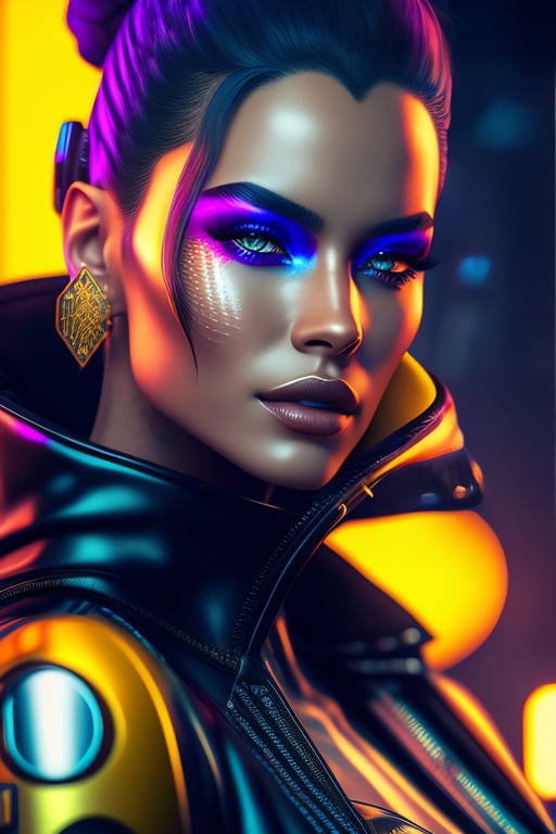 Beautiful Female Cyberpunk Girl on Futuristic Motorbike Octane