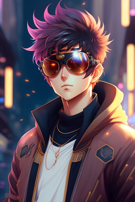 Lexica - Portrait of a cool anime boy in a cyberpunk world, very stylish,  with a cyborg eye