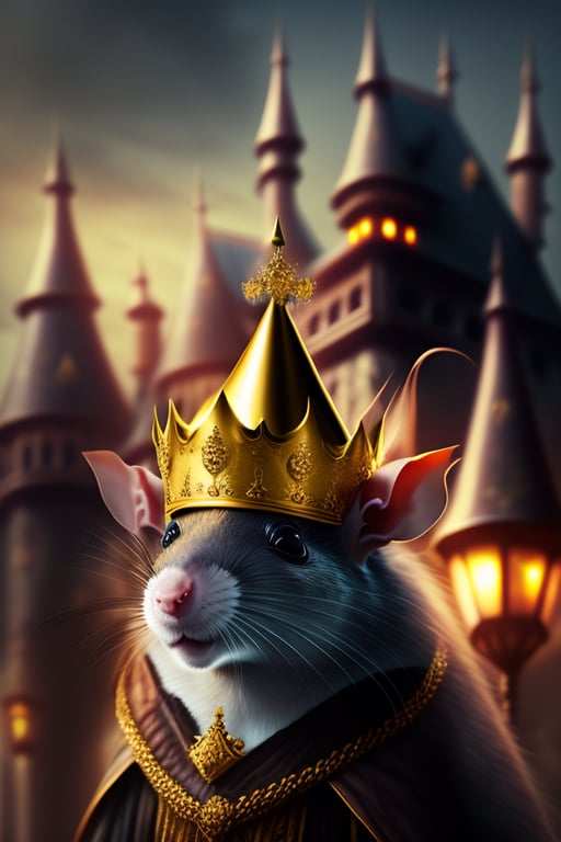 Image of a rat with a crown sitting on a throne