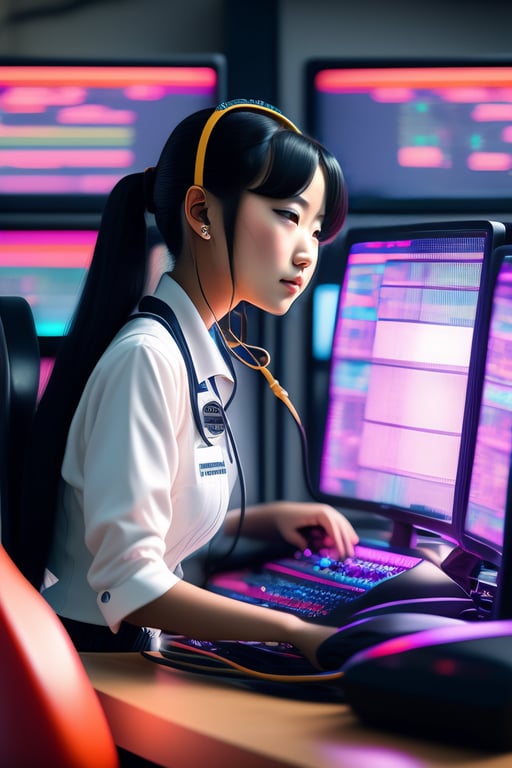 Lexica - cute anime girl programming at a computer lofi