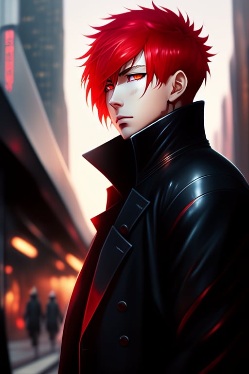 anime guy with red and black hair