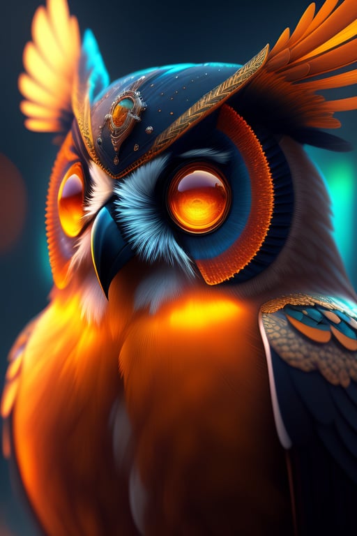 Lexica - a cute adorable portrait of a hell rusty and dirty steampunk  clockwork mechanical baby owl made of iron ball with low poly eye's  surrounded by glowing aura highly and flames