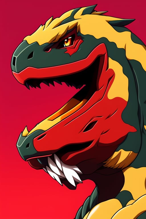 Lexica - anime illustration of a baby red raptor like digimon that looks a  bit similar to an agumon form digimon