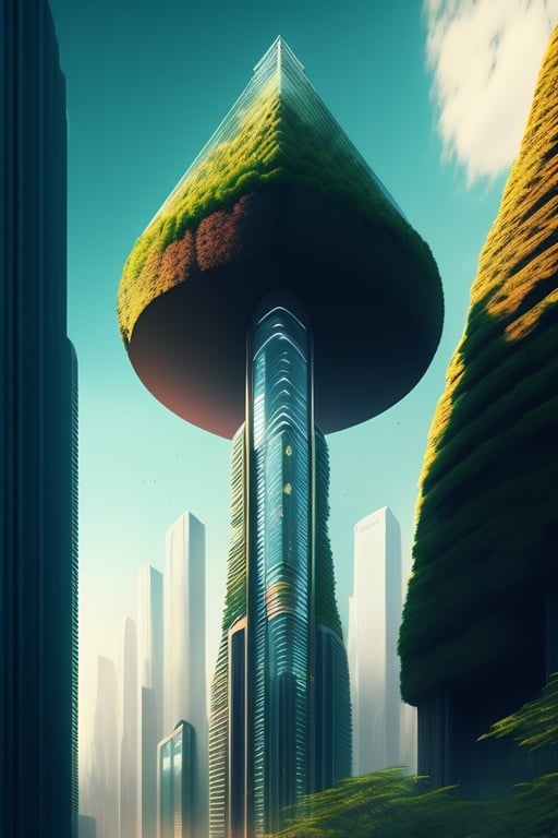 Painting of solarpunk city, futuristic, lush vegetation, ambient 