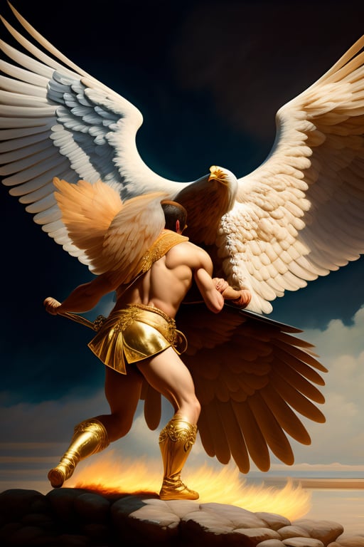 angel fighting demon statue