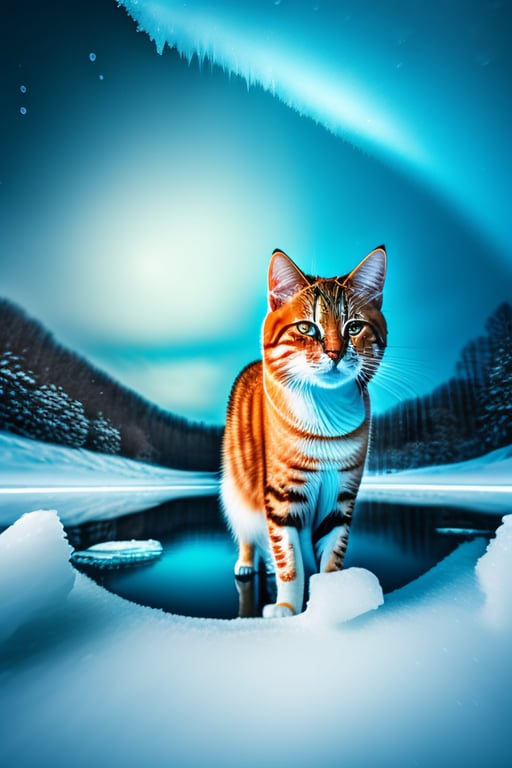 Winter Sphynx Cat Hairless Cats Wearing Coat in Snow Digital 