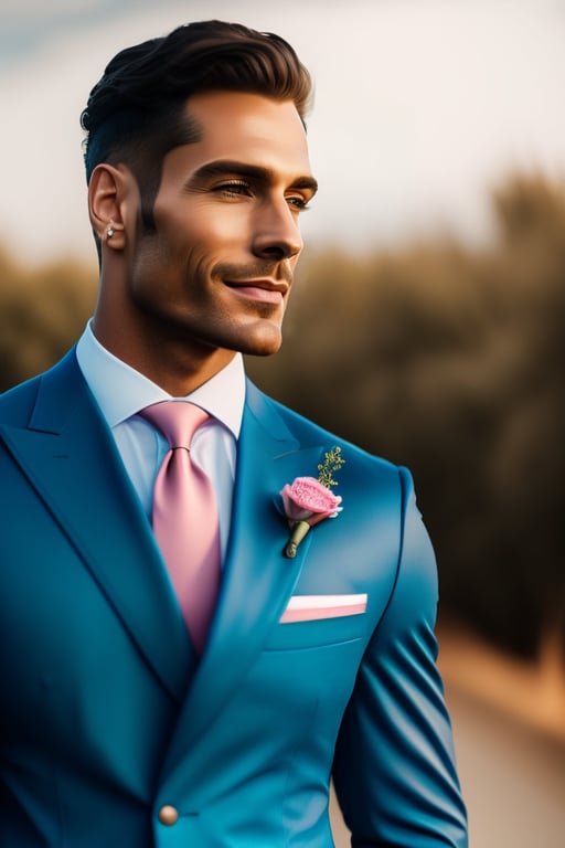 blue suit pink tie