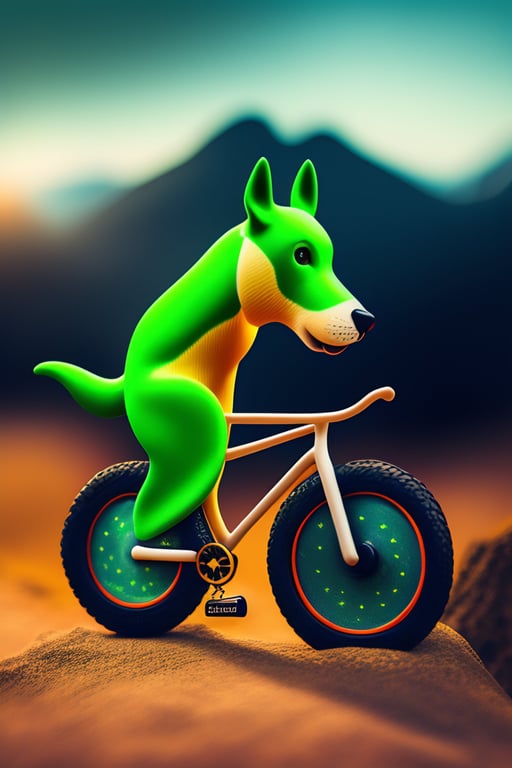 Lexica bike with wins and a green dog