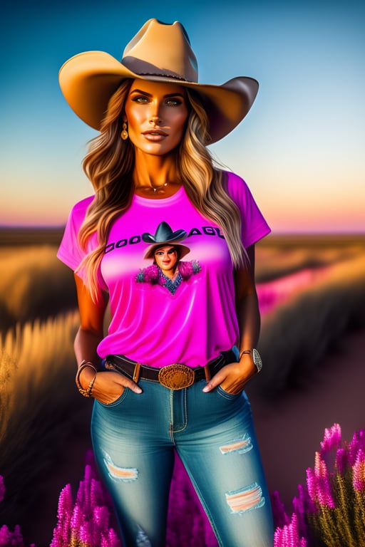 Lexica - Cowboy hat ,full body ,woman at home wearing Grey t-shirt  realistic image