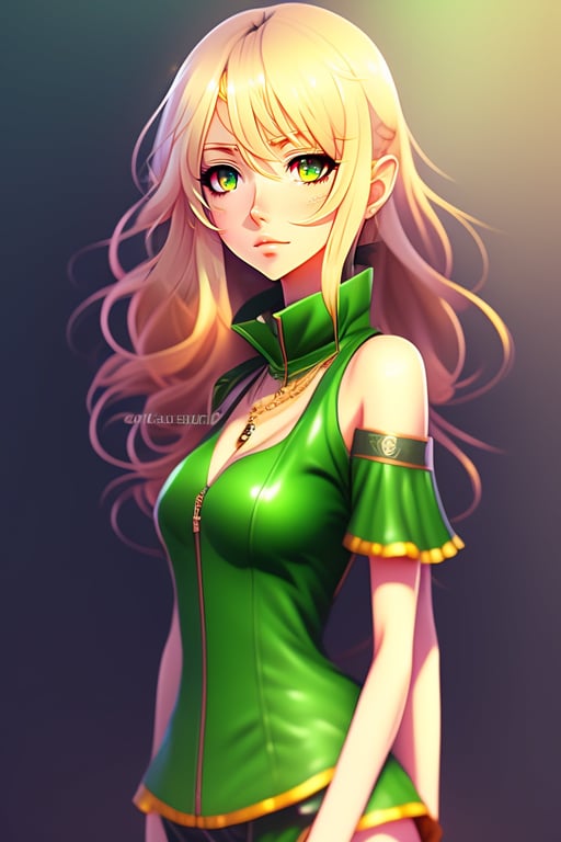 pretty anime girl with blonde hair and green eyes