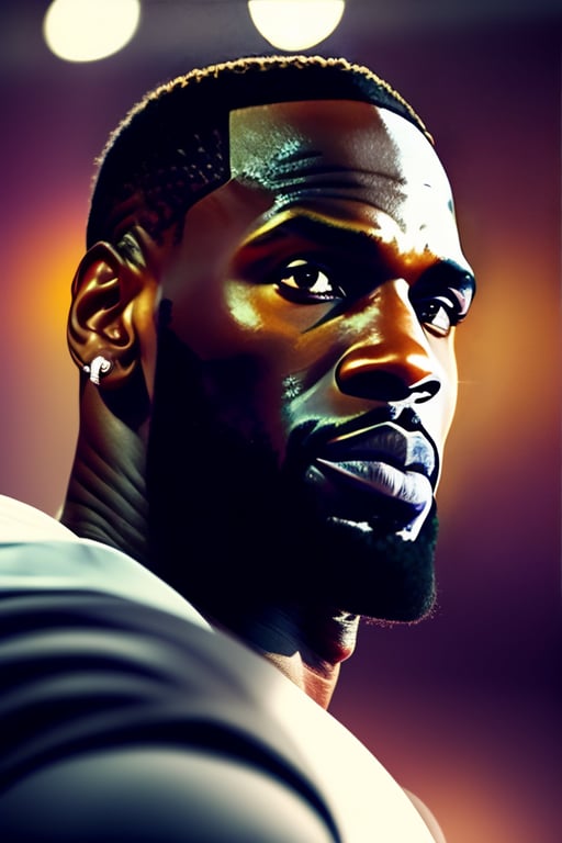 portrait of lebron james purple background yellow, Stable Diffusion