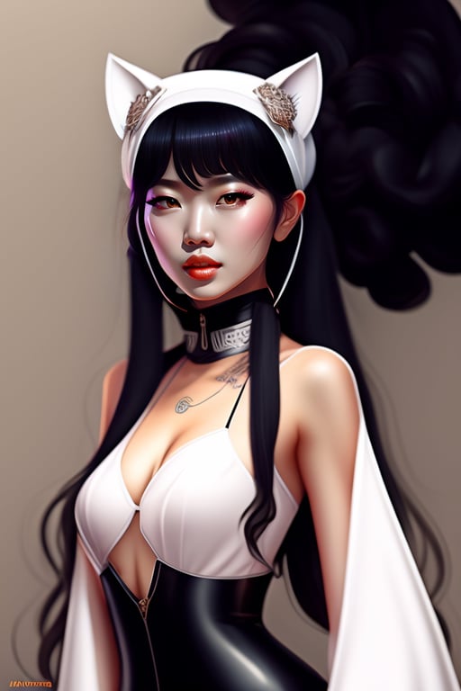 Lexica - Anime style, woman standing facing away from camera, black hair,  wearing a white dress