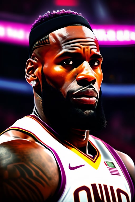 portrait of lebron james purple background yellow, Stable Diffusion