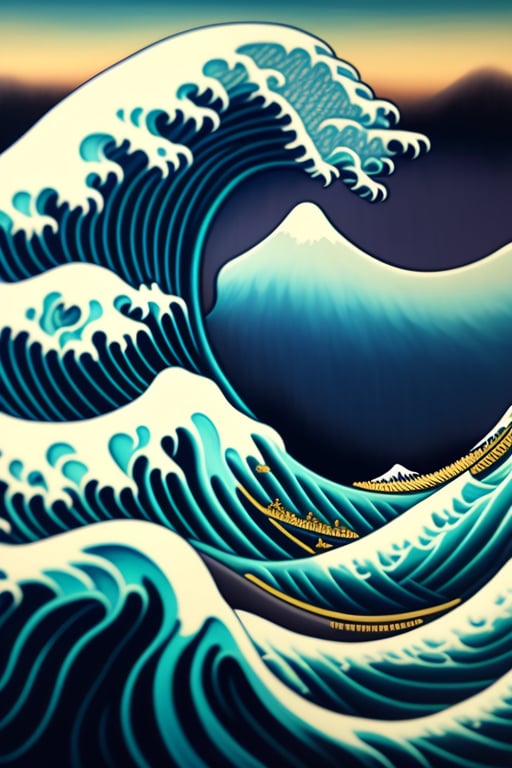 Lexica - The Great Wave at Kanagawa, realistic painting on canva, worn