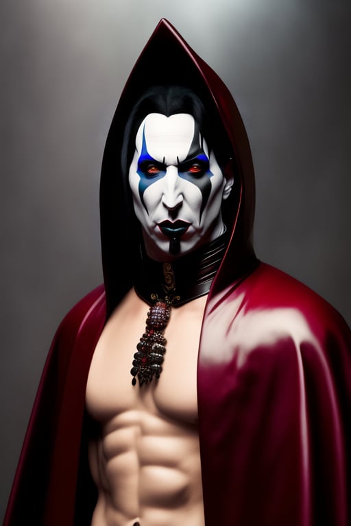 Lexica - full body marilyn manson as a mortal kombat character in a dark  red leather religious robe with facepain and with angry facial expression  in a scary pose in high heels