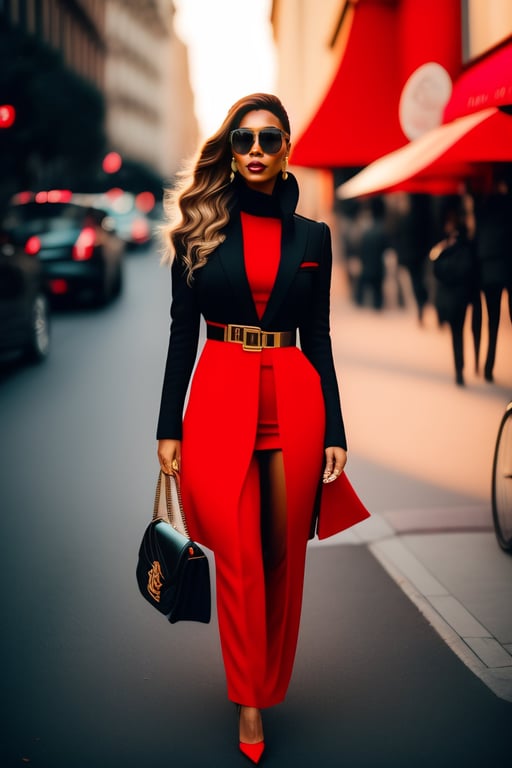Lexica - red and black outfit with black pants