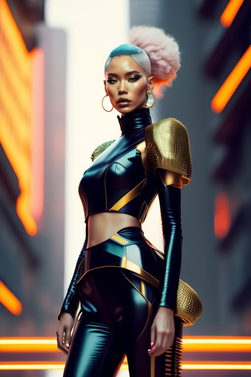 Lexica - a woman wearing a futuristic outfit