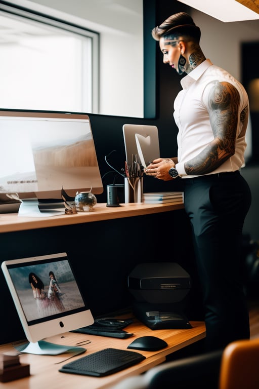 Lexica - Photography of a man sitting on his desk. sideway. wes