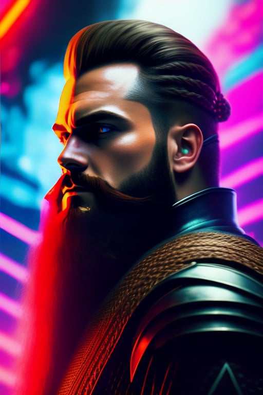 Man with dark medium hair cyberpunk mercenary streetwear muscular soldier  fighter tactical face portrait