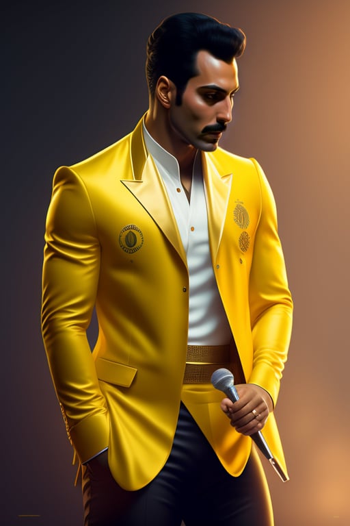 Lexica - freddie mercury wearing beautiful yellow jacket and wearing white  shirt underneath