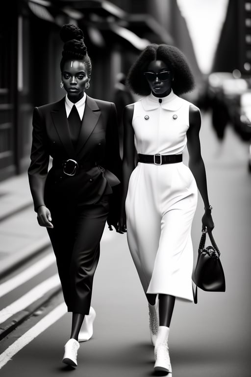 Lexica - from the right shoulder hangs a louis vuitton shopper style  handbag. the woman is wearing a white turtleneck jumper and a black skirt  with a gucci belt with the double