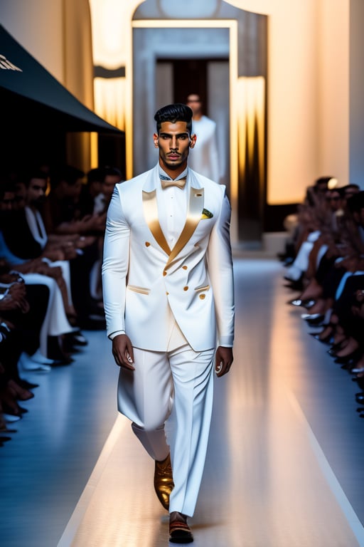 Lexica - Arab male model walking dow the catwalk, dark fashion