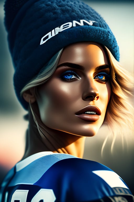 Lexica - Create a picture of a beautiful woman wearing buffalo bills gear