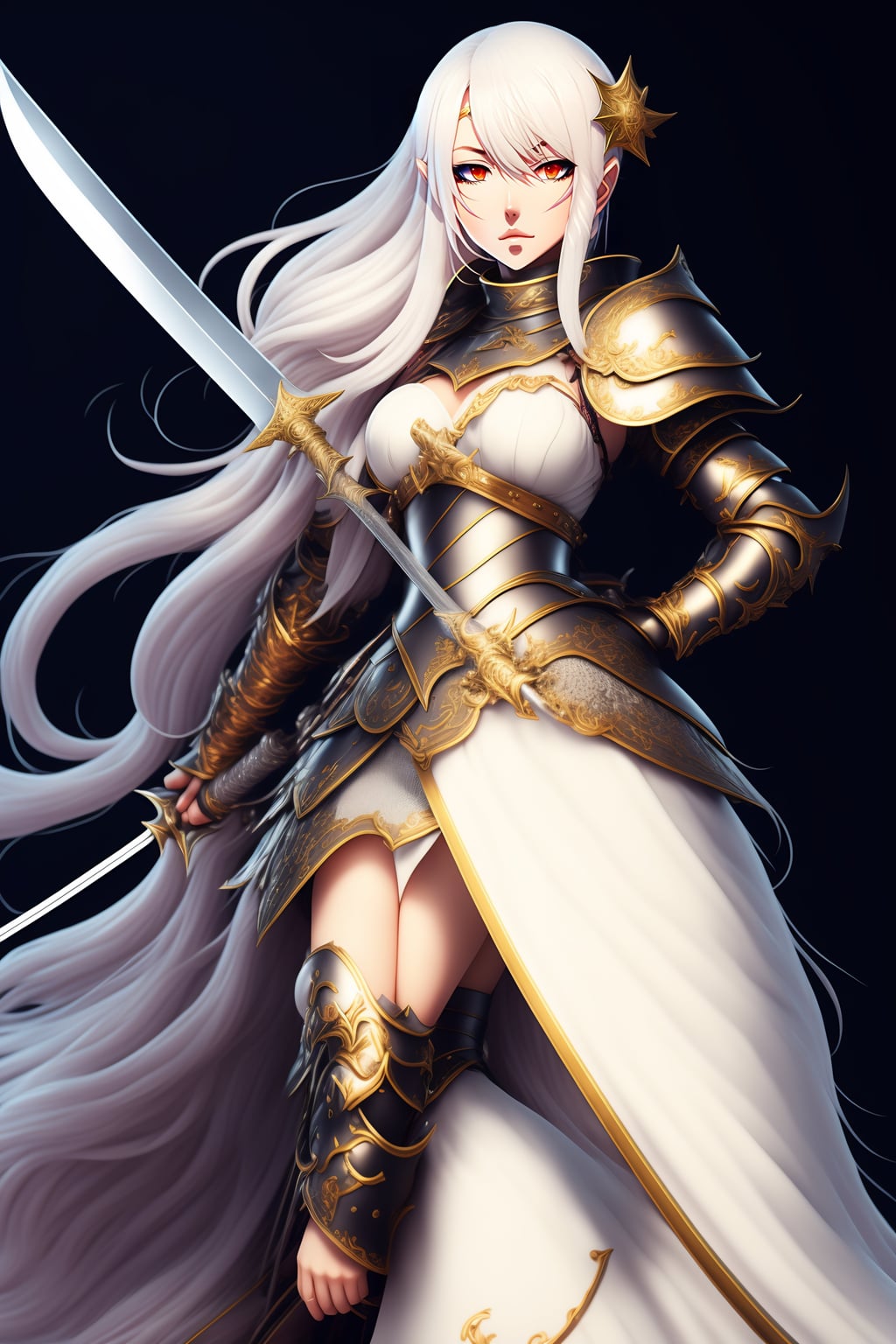 anime girl with white hair and sword