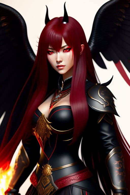 demon anime girl with red hair and red eyes
