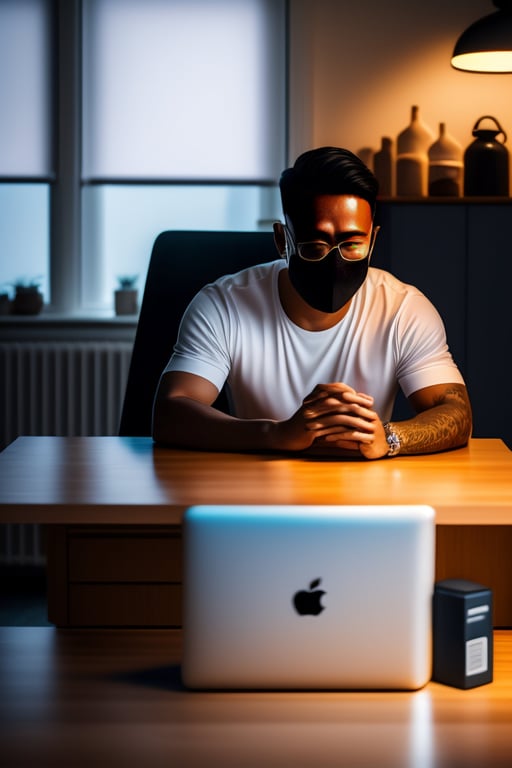 Lexica - Photography of a man sitting on his desk. sideway. wes