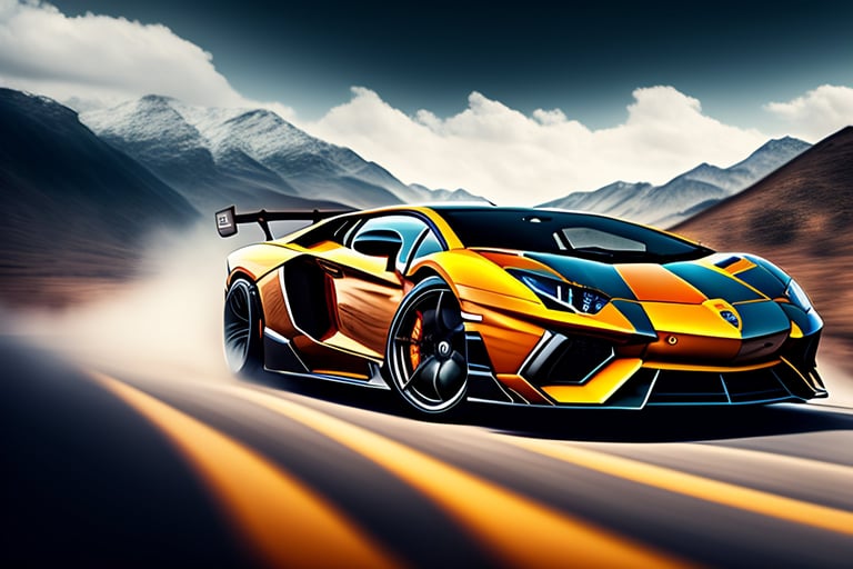 Lexica - lamborghini aventador drifting in a mountain road