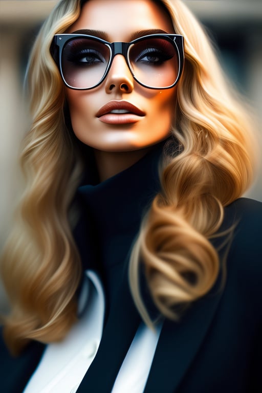 Lexica - Young blonde woman with square sunglasses wearing an open