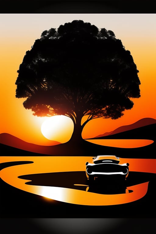 car driving away into sunset clipart