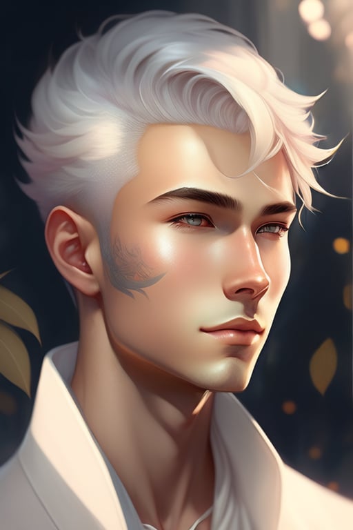 Lexica - Beautiful anime boy with short white hair, character portrait, 1 9  6 0 s, long hair, intricate, elegant, highly detailed, digital painting