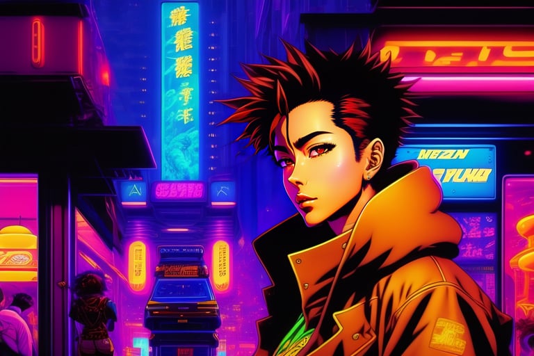 Lexica - Portrait of a cool anime boy in a cyberpunk world, very stylish,  with a cyborg eye