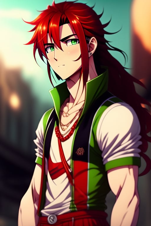 Red Hair Green Eyes Anime Boy