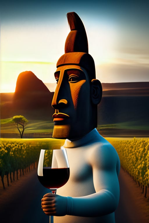 An anthropomorphic moai wearing a suit, digital art