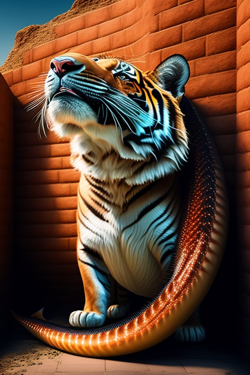 anthropomorphized sabertooth tiger, 3d render, flat