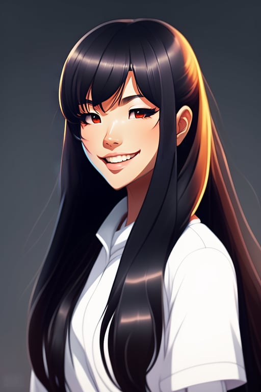 Lexica - Anime style, woman standing facing away from camera, black hair,  wearing a white dress