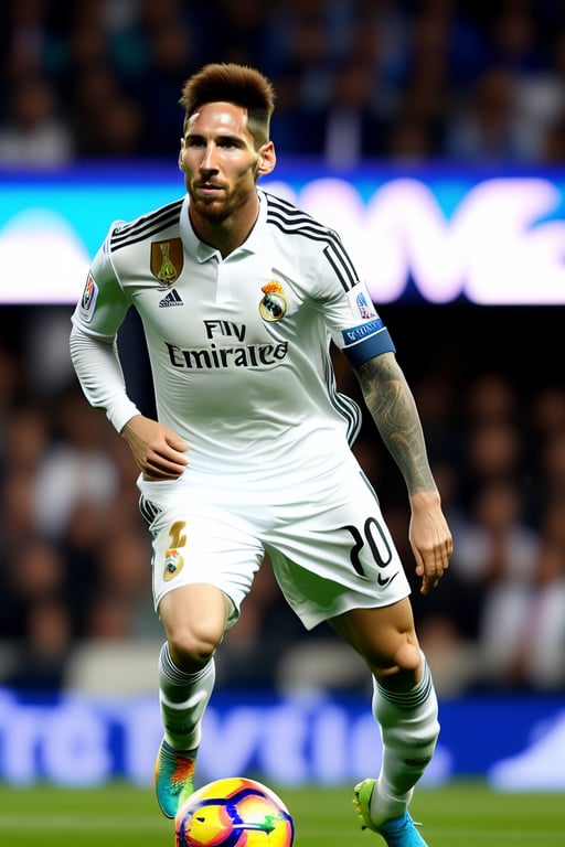 Lexica - Photo of messi with the real madrid jersey