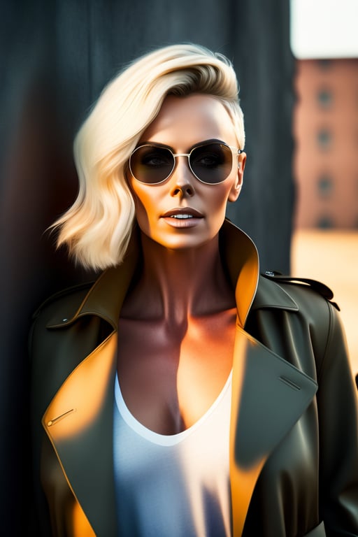 Lexica - Young blonde woman with square sunglasses wearing an open