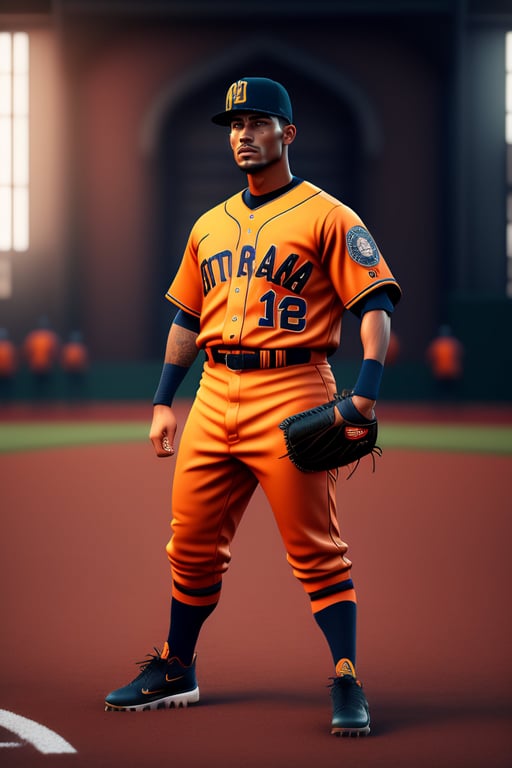 Lexica - Baseball uniform with the lettering ninth inning embroidered on  the chest, color of the uniform is orange with double black lines, unreal