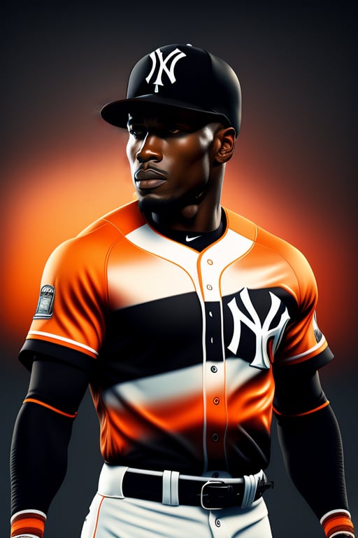 Lexica - Disruptive baseball uniform orange and black, detailed,  photorrealistic, fullbody, symetric, no letters, no logo