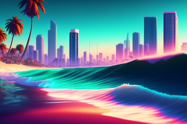 Gorgeous Women 80s Vice City Synthwave Miami Landscape Artstation Winner