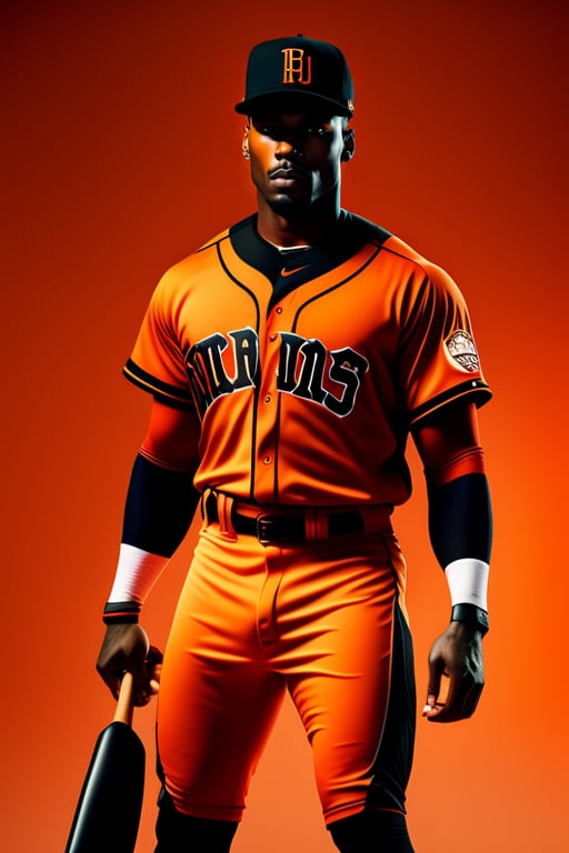 Lexica - Disruptive baseball uniform orange and black, unreal