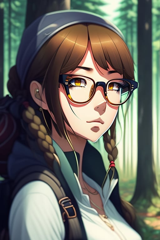 Lexica - anime girl with brown hair and brown eyes and round glasses