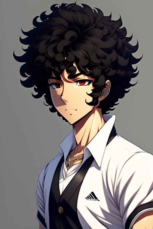 Lexica - Male Whos Mixed Black And White Curly Hair Anime Style