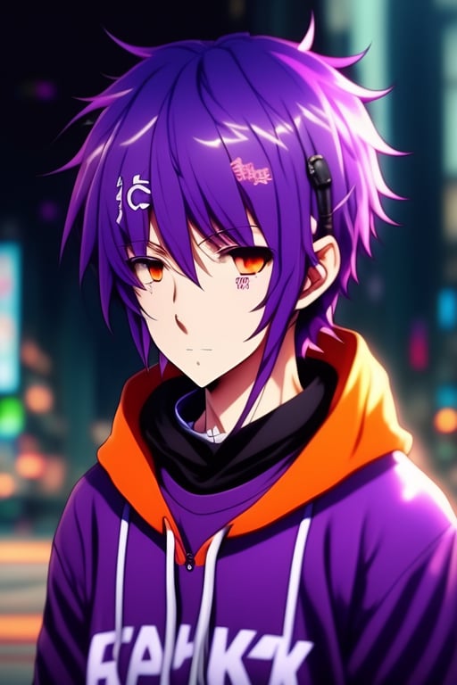 anime boy with purple hair and blue eyes