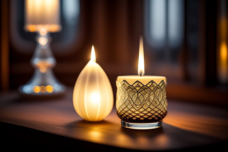 Lexica - A candle designed by Rene Lalique, transparent glass with  intricate carbon fibers, studio photography, beautiful bokeh