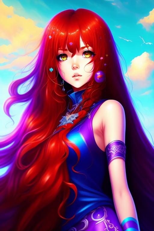 Anime Girl With Red Hair And Blue Eyes